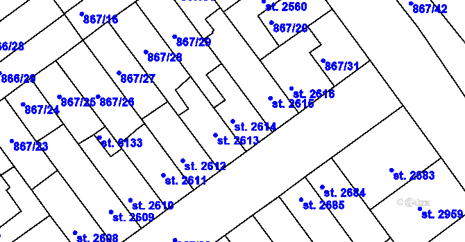 Parcela st. 2614 v KÚ Kolín, Katastrální mapa