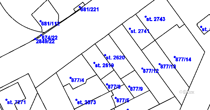 Parcela st. 2620 v KÚ Kolín, Katastrální mapa
