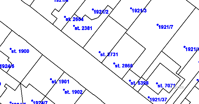 Parcela st. 2731 v KÚ Kolín, Katastrální mapa
