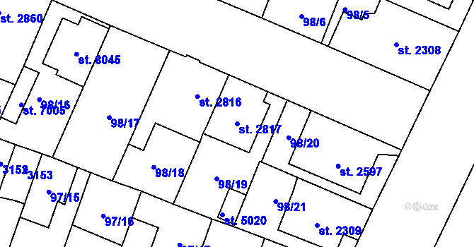 Parcela st. 2817 v KÚ Kolín, Katastrální mapa