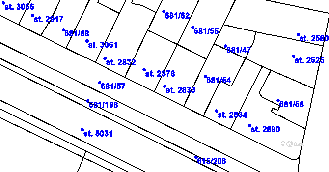 Parcela st. 2833 v KÚ Kolín, Katastrální mapa