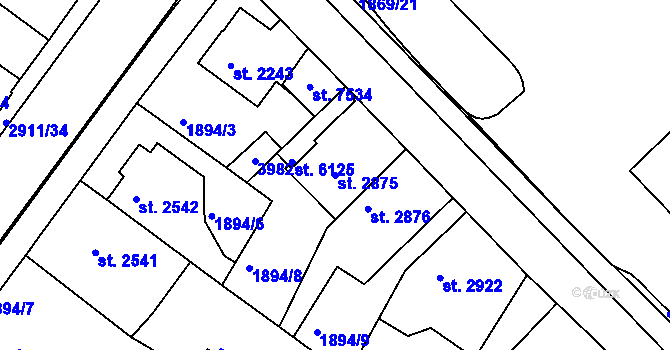 Parcela st. 2875 v KÚ Kolín, Katastrální mapa