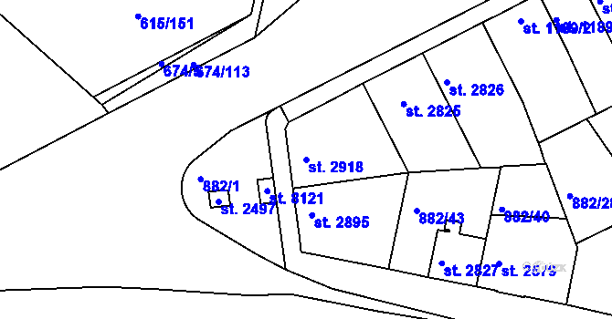 Parcela st. 2918 v KÚ Kolín, Katastrální mapa