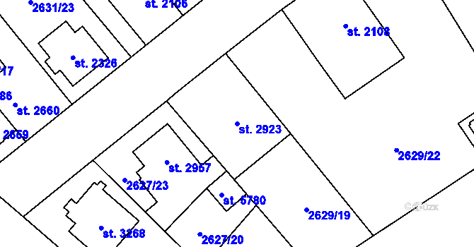 Parcela st. 2923 v KÚ Kolín, Katastrální mapa