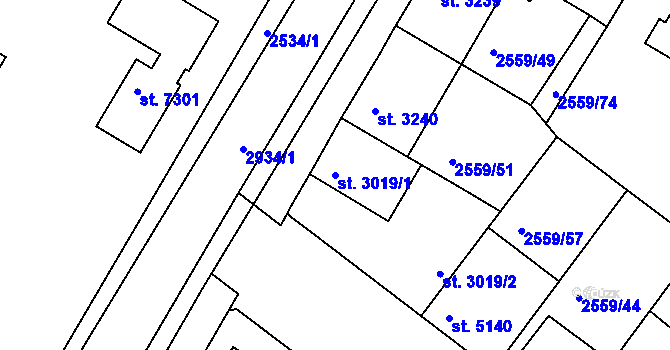 Parcela st. 3019/1 v KÚ Kolín, Katastrální mapa
