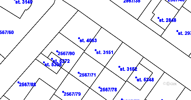 Parcela st. 3151 v KÚ Kolín, Katastrální mapa