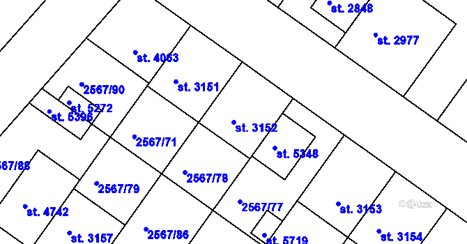Parcela st. 3152 v KÚ Kolín, Katastrální mapa