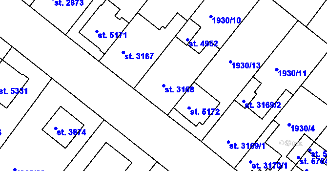 Parcela st. 3168 v KÚ Kolín, Katastrální mapa