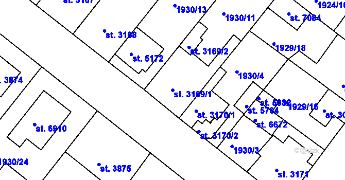 Parcela st. 3169/1 v KÚ Kolín, Katastrální mapa