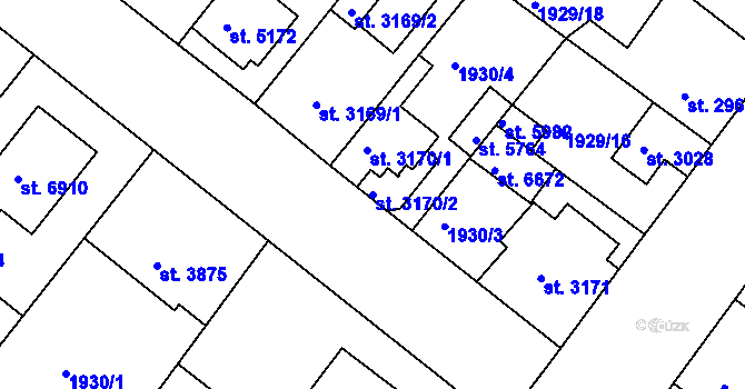 Parcela st. 3170/2 v KÚ Kolín, Katastrální mapa