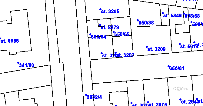 Parcela st. 3206 v KÚ Kolín, Katastrální mapa