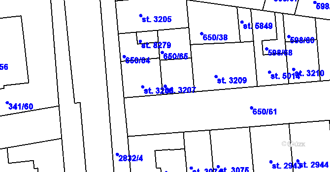 Parcela st. 3207 v KÚ Kolín, Katastrální mapa