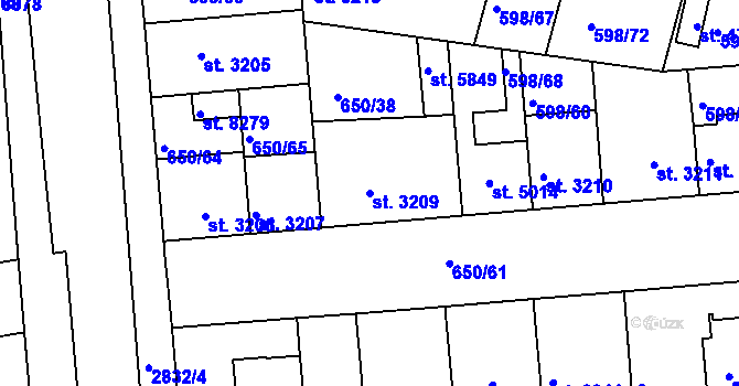 Parcela st. 3209 v KÚ Kolín, Katastrální mapa