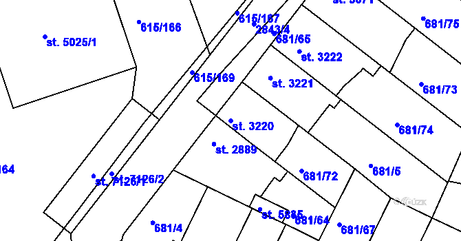 Parcela st. 3220 v KÚ Kolín, Katastrální mapa