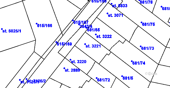 Parcela st. 3221 v KÚ Kolín, Katastrální mapa