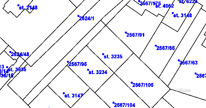 Parcela st. 3235 v KÚ Kolín, Katastrální mapa
