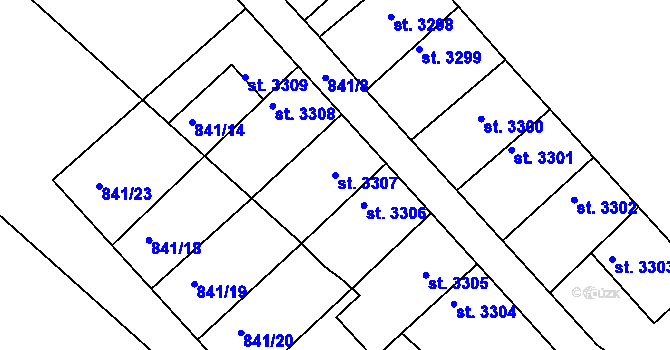 Parcela st. 3307 v KÚ Kolín, Katastrální mapa