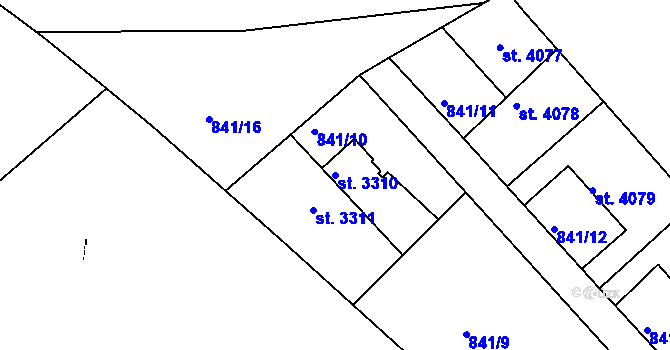Parcela st. 3310 v KÚ Kolín, Katastrální mapa