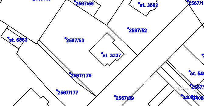 Parcela st. 3337 v KÚ Kolín, Katastrální mapa