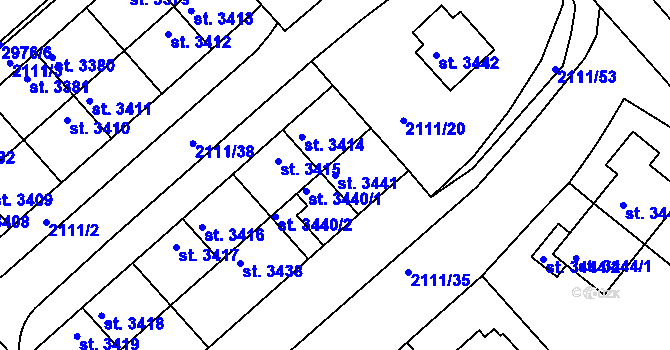 Parcela st. 3441 v KÚ Kolín, Katastrální mapa