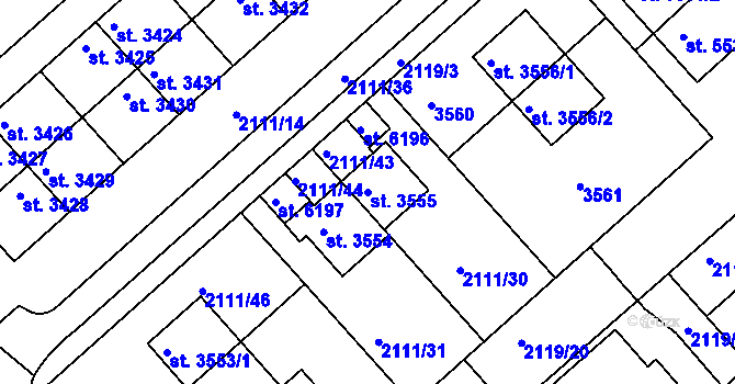 Parcela st. 3555 v KÚ Kolín, Katastrální mapa