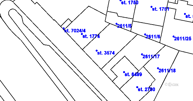 Parcela st. 3574 v KÚ Kolín, Katastrální mapa