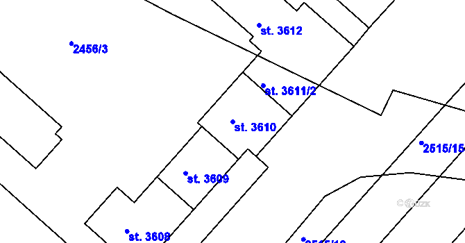 Parcela st. 3610 v KÚ Kolín, Katastrální mapa