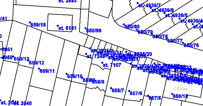 Parcela st. 3825/12 v KÚ Kolín, Katastrální mapa