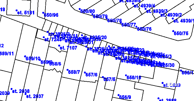 Parcela st. 3825/14 v KÚ Kolín, Katastrální mapa