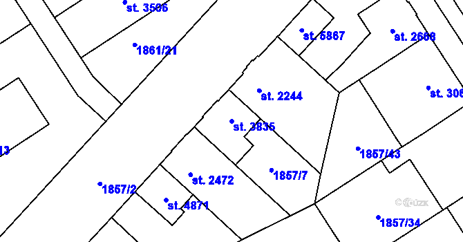 Parcela st. 3835 v KÚ Kolín, Katastrální mapa