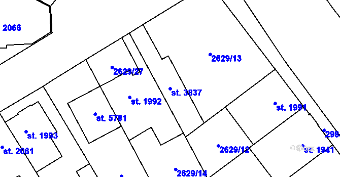 Parcela st. 3837 v KÚ Kolín, Katastrální mapa