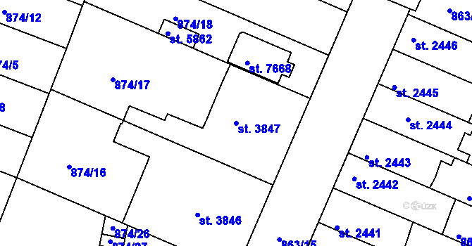Parcela st. 3847 v KÚ Kolín, Katastrální mapa