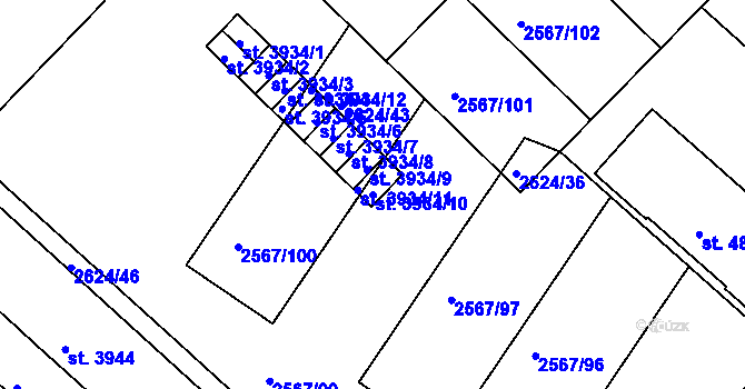 Parcela st. 3934/10 v KÚ Kolín, Katastrální mapa