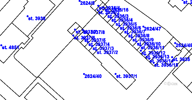 Parcela st. 3937/2 v KÚ Kolín, Katastrální mapa