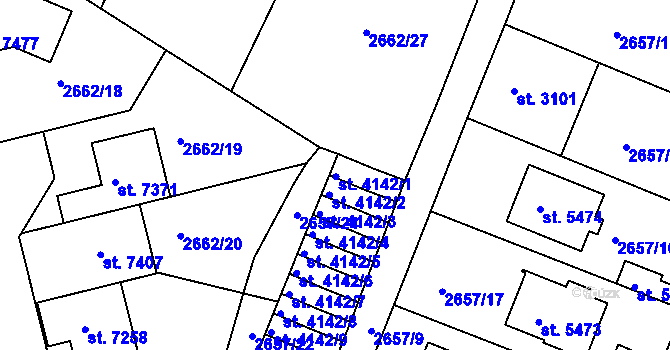 Parcela st. 4142/1 v KÚ Kolín, Katastrální mapa