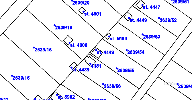Parcela st. 4449 v KÚ Kolín, Katastrální mapa