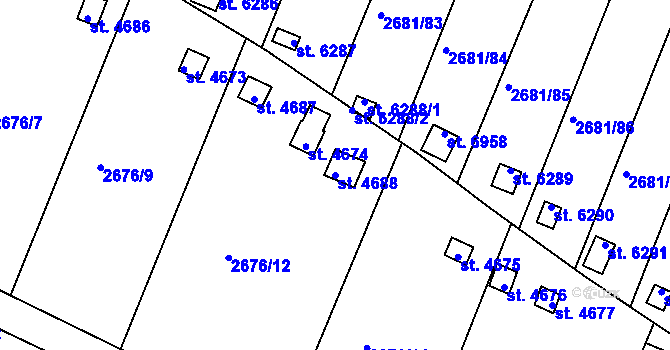 Parcela st. 4688 v KÚ Kolín, Katastrální mapa