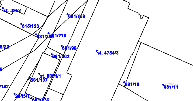 Parcela st. 4754/3 v KÚ Kolín, Katastrální mapa