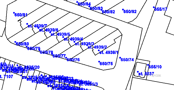 Parcela st. 4939/2 v KÚ Kolín, Katastrální mapa