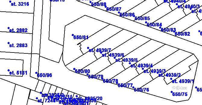 Parcela st. 4939/6 v KÚ Kolín, Katastrální mapa