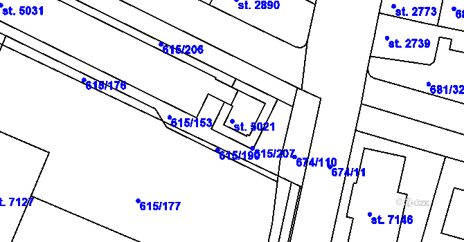 Parcela st. 5021 v KÚ Kolín, Katastrální mapa