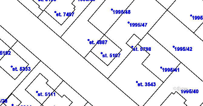 Parcela st. 5107 v KÚ Kolín, Katastrální mapa