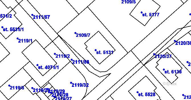 Parcela st. 5131 v KÚ Kolín, Katastrální mapa