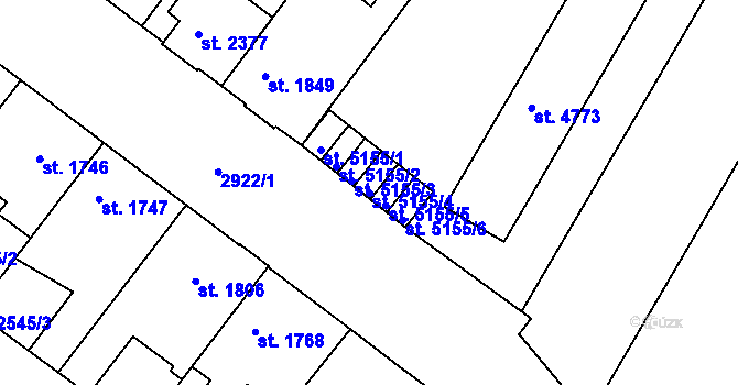 Parcela st. 5155/4 v KÚ Kolín, Katastrální mapa