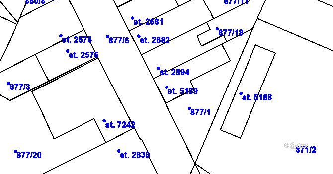 Parcela st. 5189 v KÚ Kolín, Katastrální mapa