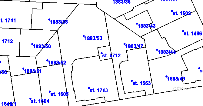 Parcela st. 5712 v KÚ Kolín, Katastrální mapa