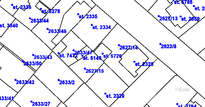 Parcela st. 5726 v KÚ Kolín, Katastrální mapa