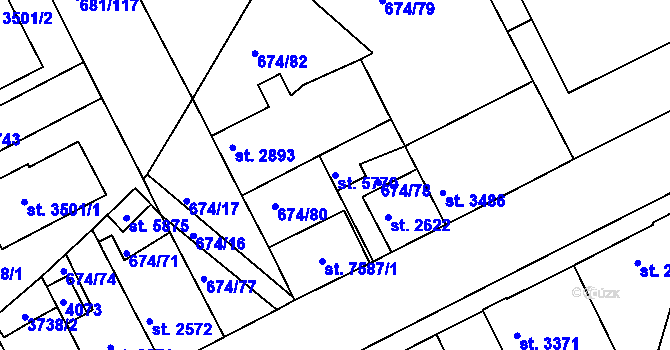 Parcela st. 5770 v KÚ Kolín, Katastrální mapa