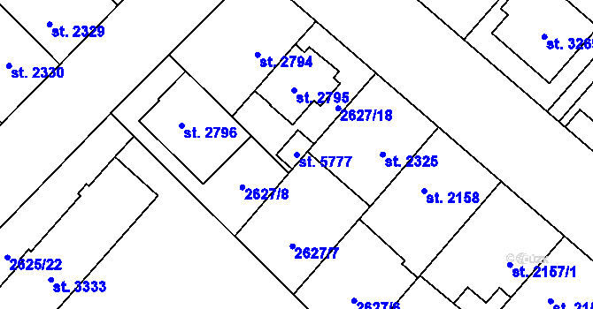 Parcela st. 5777 v KÚ Kolín, Katastrální mapa