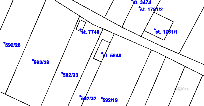 Parcela st. 5848 v KÚ Kolín, Katastrální mapa